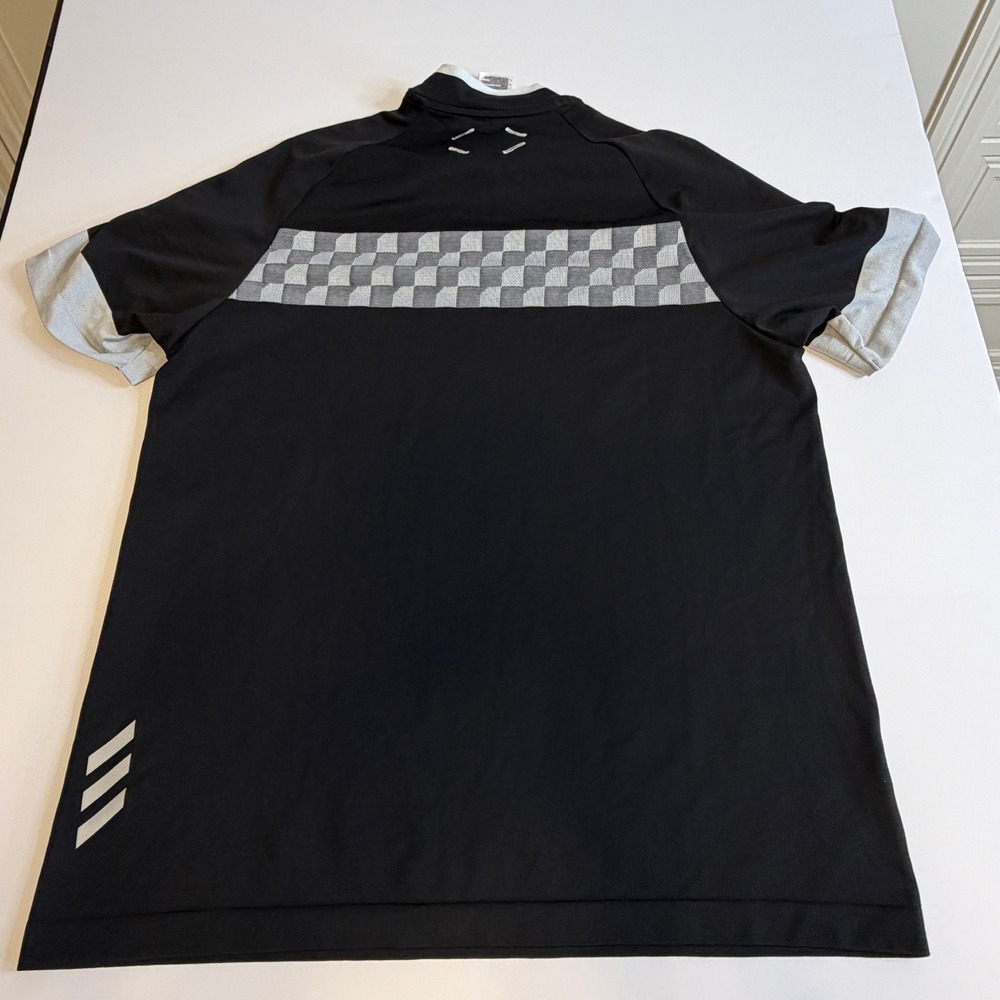 Adidas Adicross Mens Black Checkered Mock Neck Golf Polo Shirt Large